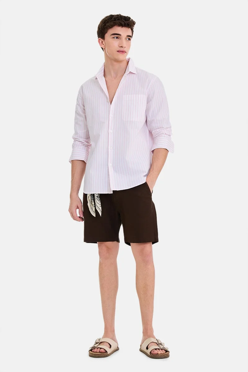 SNITCH Pink Striped Long Sleeve Regular Fit Casual Shirt