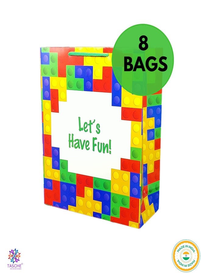 TASCHE حقيبة ورقية بتصميم ليغو من TASCHE، مثالية لهدايا التذكار، والهدايا الصغيرة، وحفلات الزفاف، وأعياد الميلاد، وهدايا الأعياد (مقاس 12 × 9.5 × 4 بوصة | عبوة من 8 قطع)، متعددة الاستخدامات - Image 5