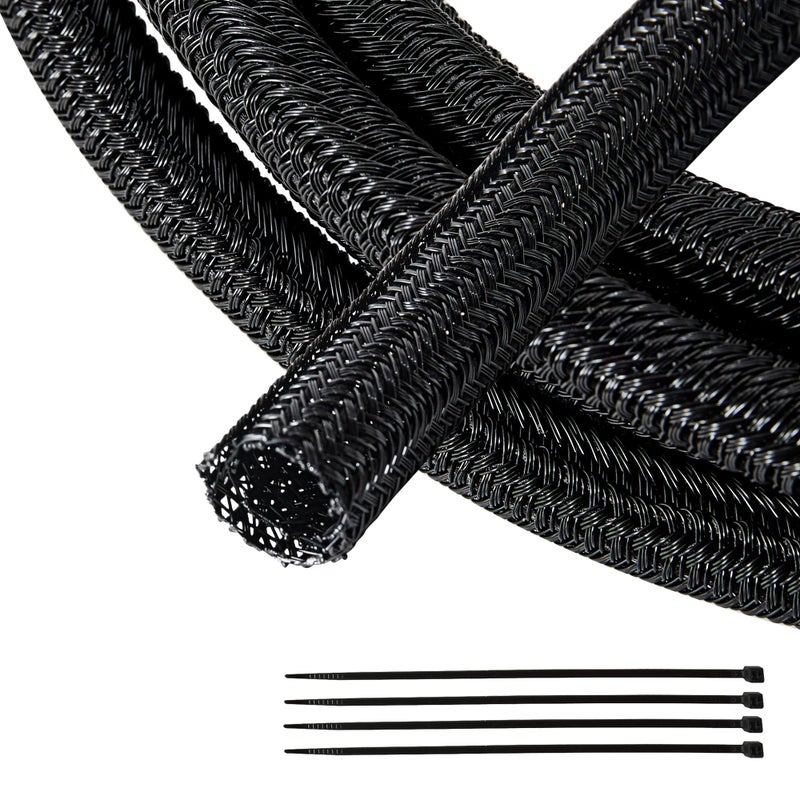 RED WOLF 1/4â€ x 10FT Cable Sleeves Cord Management Braided Wire Loom Sleeving Protector Wiring Cable Cover Flexible Self-Wrap for Automotive Home Office Anti-Scratch High-Temperature Black - Image 1