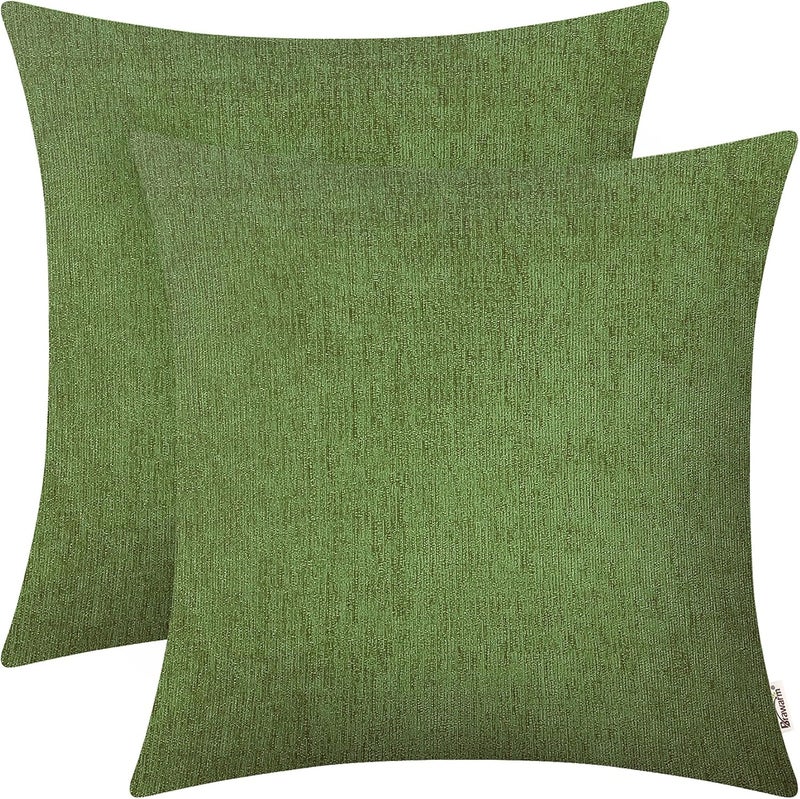 BRAWARM Throw Pillow Covers 16x16 Inches - Forest Green Chenille Pillow Covers Pack of 2, Solid Dyed Soft Chenille Pillow Cases for Couch Sofa Bed Home Decoration - Image 1
