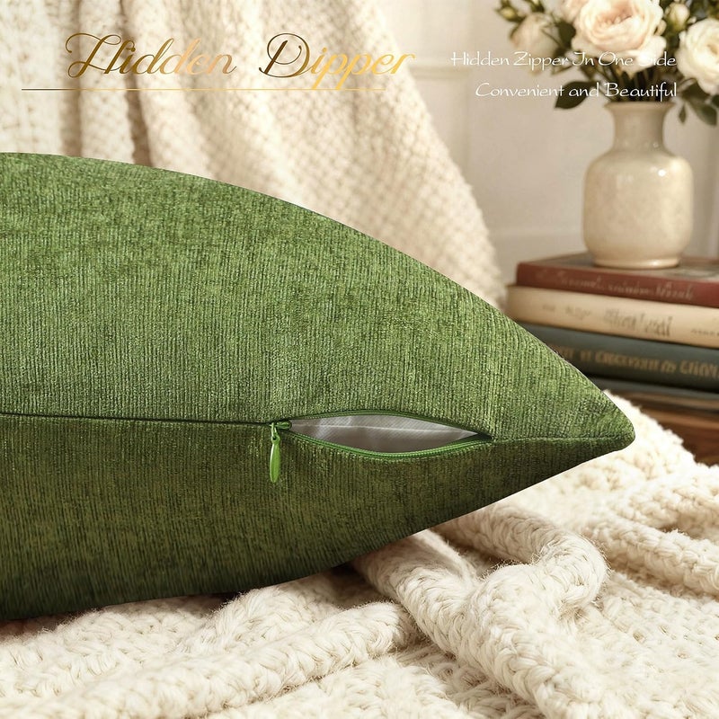 BRAWARM Throw Pillow Covers 16x16 Inches - Forest Green Chenille Pillow Covers Pack of 2, Solid Dyed Soft Chenille Pillow Cases for Couch Sofa Bed Home Decoration - Image 5