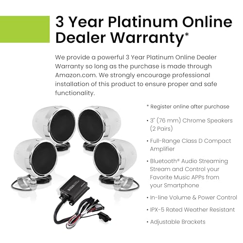BOSS AUDIO SYSTEMS نظام الصوت BOSS MC470B مكبرات صوت دراجة نارية كاملة النطاق 3 بوصة ونظام صوت مضخم - مضخم صوت بلوتوث 2 قناة، مقاوم للعوامل الجوية، تحكم في الصوت، متوافق مع ATV UTV - Image 3