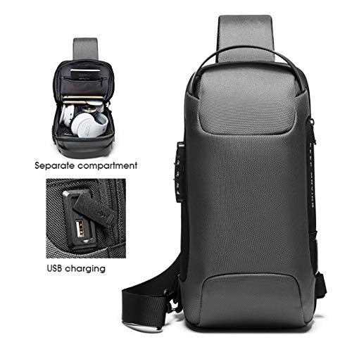BANGE The Clownfish Men's And Women's Water & Scratch Resistant Anti Theft Sling Chest Standard Crossbody Shoulder Messenger Sling Bag With Usb Port Fits Up To 7.9 Inches Ipad (Grey), 6 l - Image 2