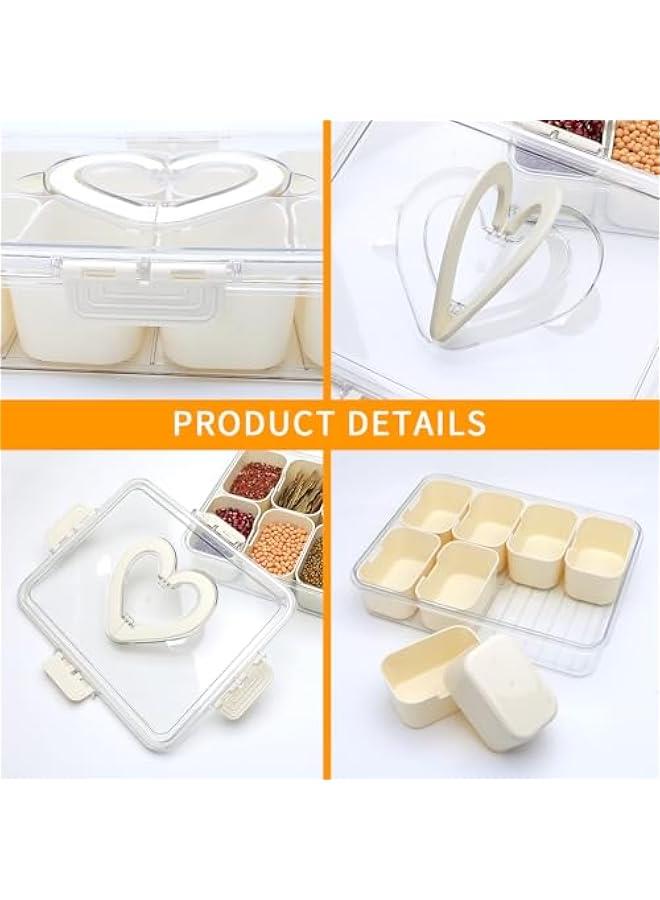 Divided Serving Tray with Lid and Handle,Snackle Box Containers with 8 Compartment,Portable Snack Serving Platters Reusable Storae Organizer for Fruits,Nuts,Candy,Party,Picnic,Veggies - Image 3