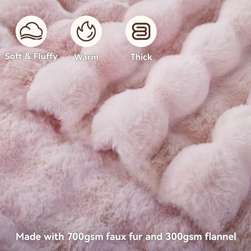 Anysay Faux Fur Throw Blanket, 1000GSM Fluffy Soft Bubble Blanket for Couch Bed, Cozy Plush Warm and Thick Blanket, Fuzzy Rabbit Throw for Living Room Bedroom 50''*60'' Pink - Image 2