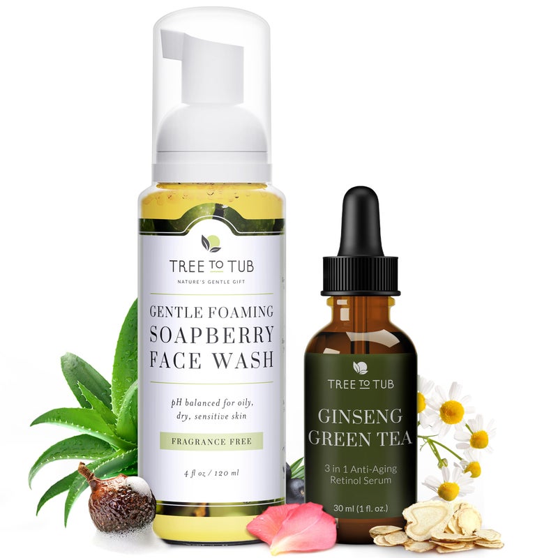 Tree to Tub Sensitive Skin Face Wash for Dry Skin & Anti Aging Retinol, Vitamin C, Hyaluronic Acid Serum for Face and Wrinkles - Fragrance Free Gentle Face Cleanser & Hydrating Facial Serum for Women - Image 1