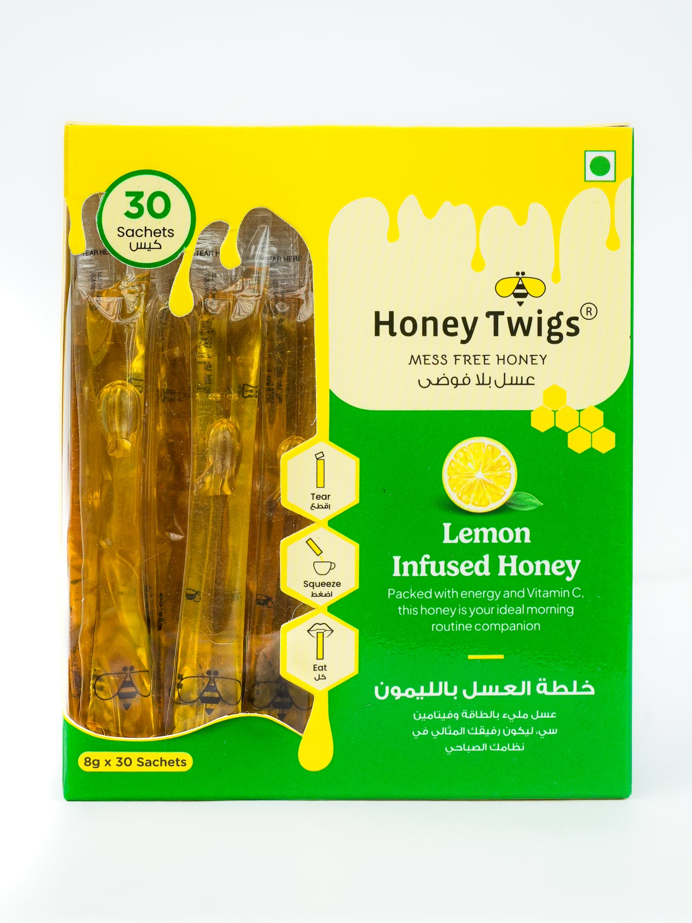 Honey Twigs Lemon Infused Honey, 240gms (30x8g Single Sachets) | With Lemon Extract | Zesty & Refreshing | Rich in antioxidants and Vitamin C