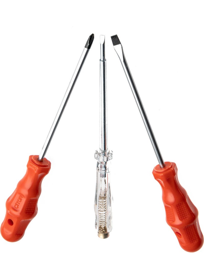 Tek-İş - Screwdriver Set of 3 Pcs 3 Pcs No:4 Phillips Screwdriver Flat Screwdriver Test Pen - Image 1