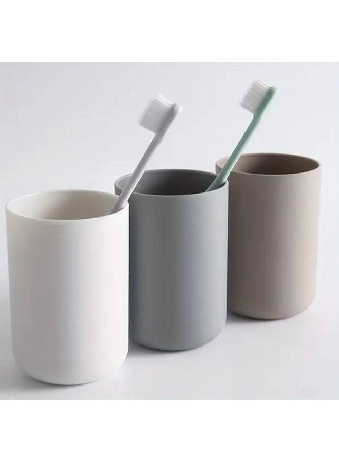 White And Brown Plastic Toothbrush Holder Cup Set Of 2 Bathroom Countertop Organizer - Image 1