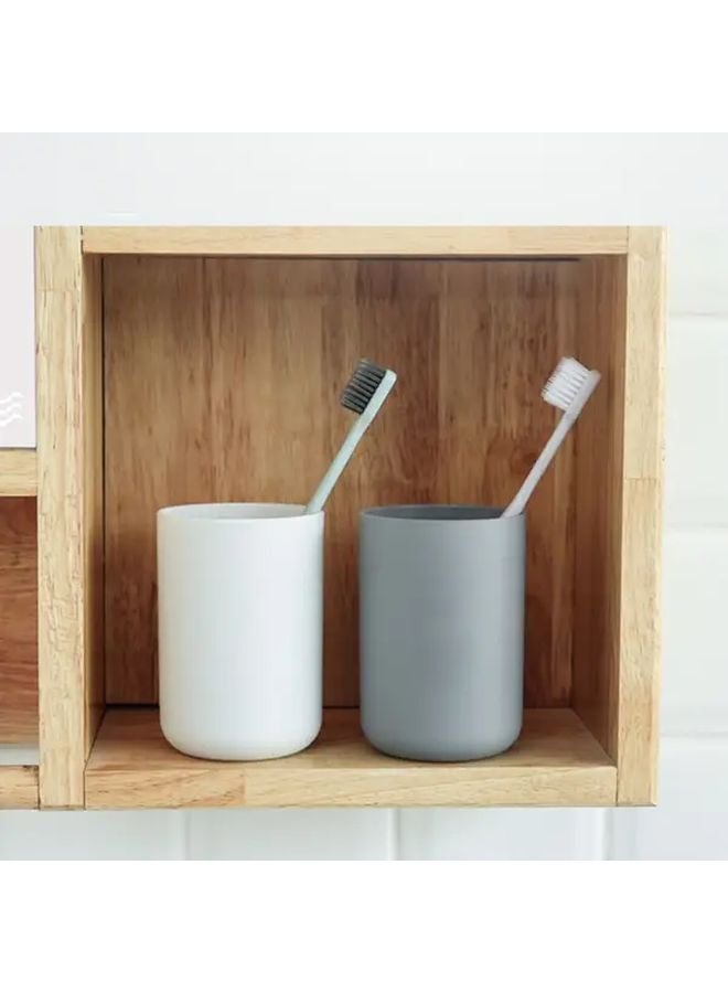 White And Brown Plastic Toothbrush Holder Cup Set Of 2 Bathroom Countertop Organizer - Image 5