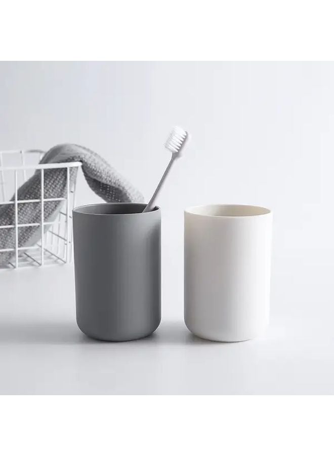 White And Brown Plastic Toothbrush Holder Cup Set Of 2 Bathroom Countertop Organizer - Image 2