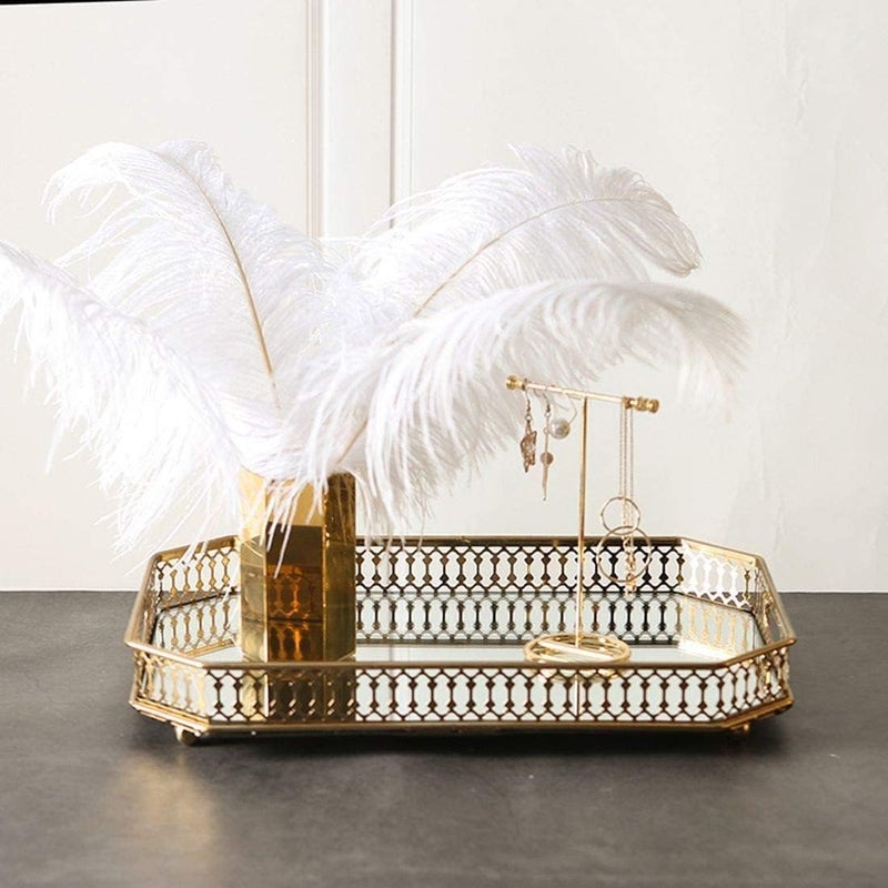 BOCFOA Mirror Tray, Perfume Tray, Vanity Makeup Decorative Jewelry Tray with Metal for Dresser Bathroom Bedroom Countertop Organizer, Large Size 13.8"" X 9.6"", Gold, DAJIN2 - Image 4