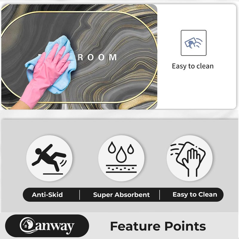 CANWAY® 2 Pieces 3.5mm Anti-Skid Water Soaking Marble Print Door Mat, Water Absorbent Mat (60x40cm) Grey - Image 4