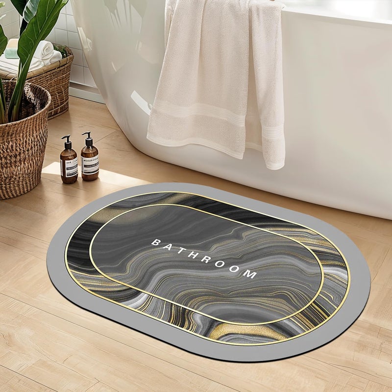 CANWAY® 2 Pieces 3.5mm Anti-Skid Water Soaking Marble Print Door Mat, Water Absorbent Mat (60x40cm) Grey - Image 1