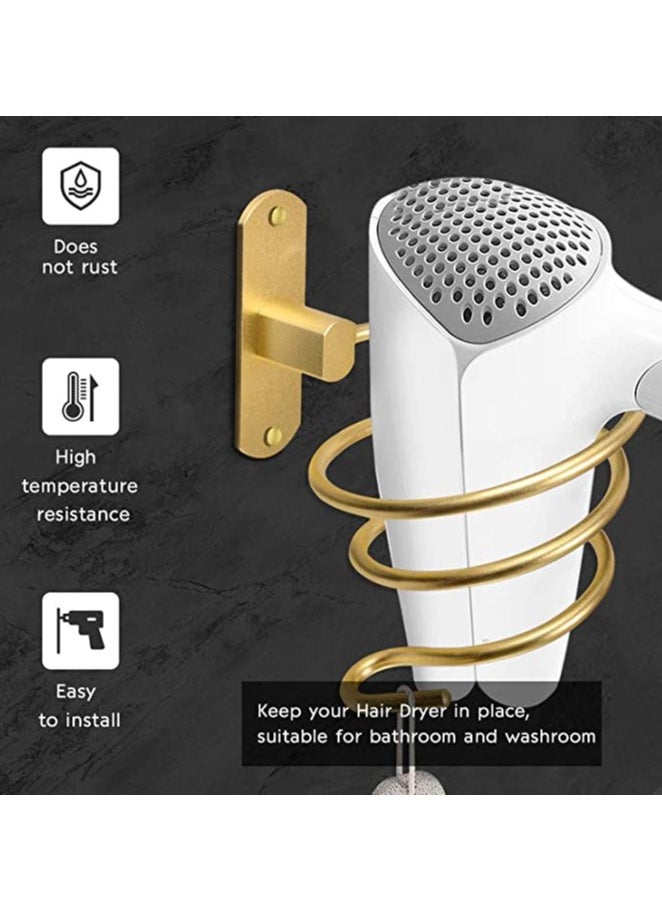 Hair Dryer Holder, 1 Pcs Gold Wall Mount Hair Dryer Stand Rack Bathroom Storage Organizer Aluminum Hairdressing Dryer Hanger, Wall Mounted Rack Stand for Bathroom Washroom Accessories Storage