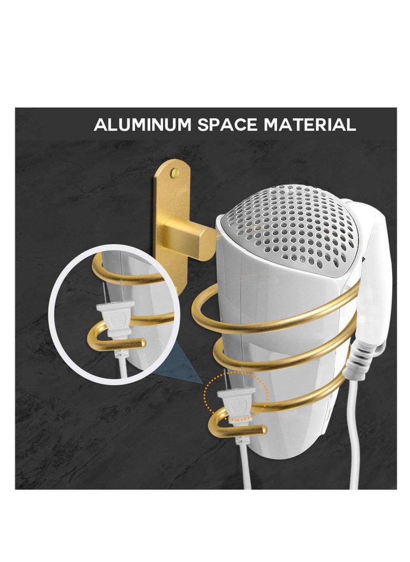 Hair Dryer Holder, 1 Pcs Gold Wall Mount Hair Dryer Stand Rack Bathroom Storage Organizer Aluminum Hairdressing Dryer Hanger, Wall Mounted Rack Stand for Bathroom Washroom Accessories Storage