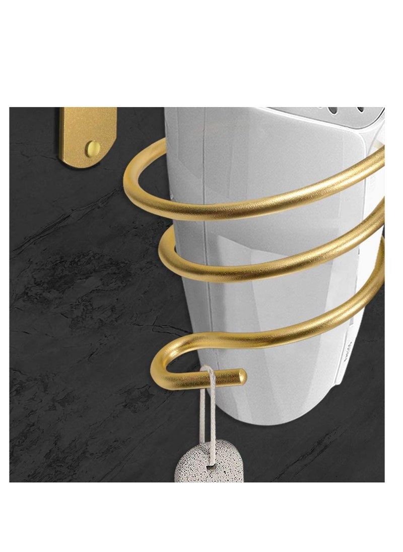 Hair Dryer Holder, 1 Pcs Gold Wall Mount Hair Dryer Stand Rack Bathroom Storage Organizer Aluminum Hairdressing Dryer Hanger, Wall Mounted Rack Stand for Bathroom Washroom Accessories Storage