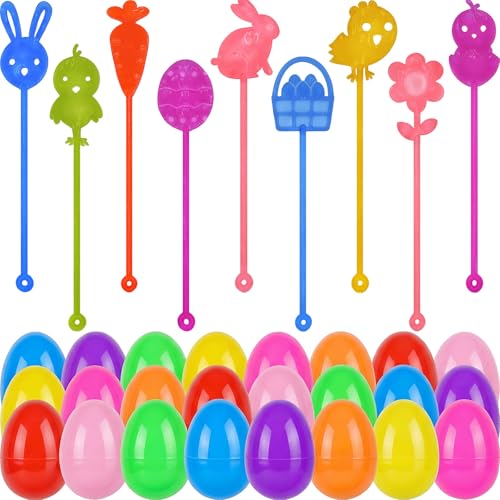 Howzcci 24 Pack Easter Sticky Hands Toys with 24 Pcs Plastic Easter Eggs Easter Bunny Egg Chick Carrot Flower Basket Sticky Stretchy Toys for Kids Girls Boys Easter Basket Stuffers Party Favors Gifts - Image 1
