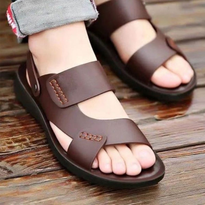 Mens Sandals New Thick-Soled Casual Outer Slippers Summer Soft-Soled Non-Slip Beach Shoes Wear-Resistant Waterproof Beach Shoes Brown