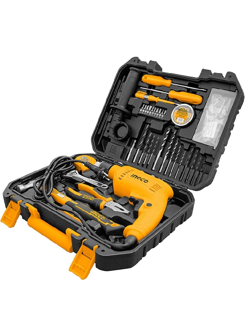 INGCO INGCO Drilling Machine Kit, 115 Pcs Tools Set, Drill Tool Kits HKTHP11151,Heavy Duty Impact Drill Machine, 1 Pcs 680W Impact Drill (ID6808) ,220-240V~50/60Hz,13 millimeters key chuck  - Image 1