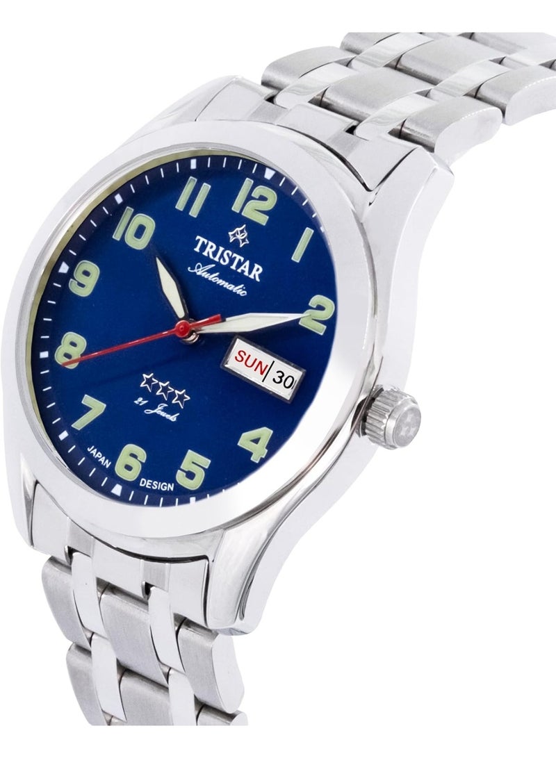 تريستار BA Series Automatic Men’s Watch BA22DMSSM03, 36 mm Blue Dial, Stainless Steel Case & Bracelet, 50 m WR - Image 2