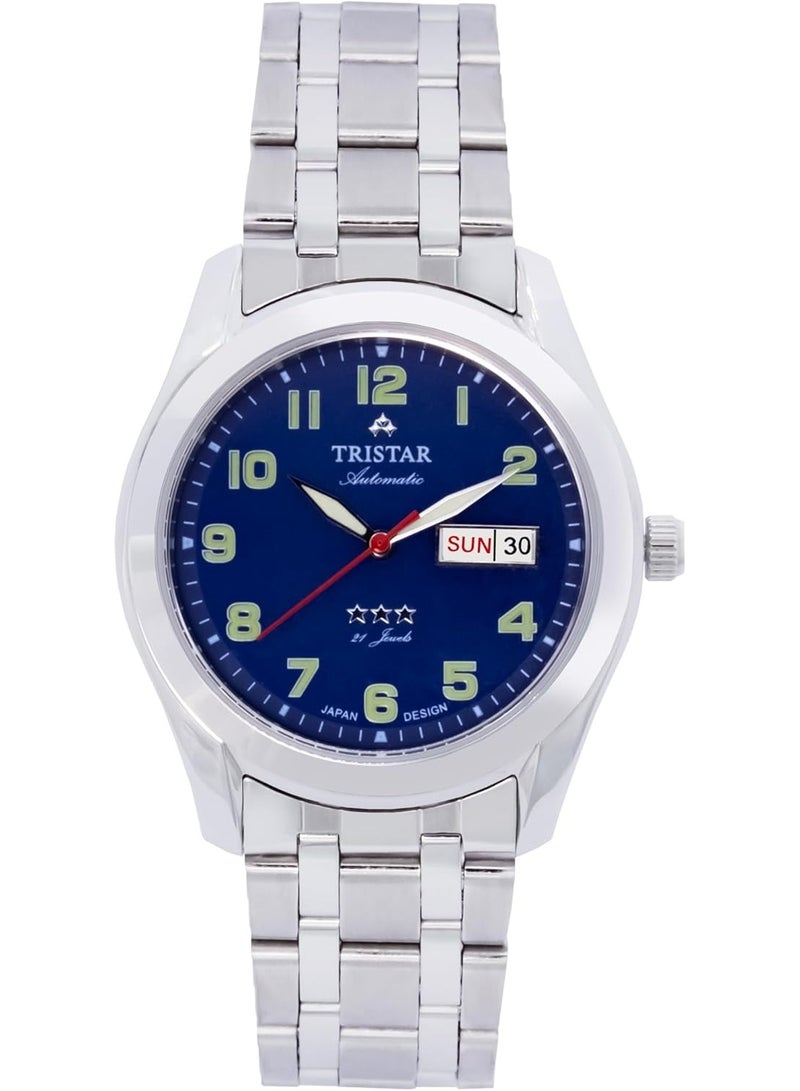 تريستار BA Series Automatic Men’s Watch BA22DMSSM03, 36 mm Blue Dial, Stainless Steel Case & Bracelet, 50 m WR - Image 1