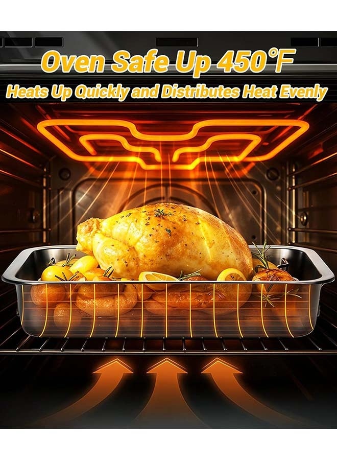 YIM-VIBEHAUS Stainless Steel Roasting Pan, Roasting Tin Pan with Grill Rack and Handle for Oven, High Sided Easy to Clean Induction Roast Tray for Chicken, Vegetable, Lasagna - Image 3