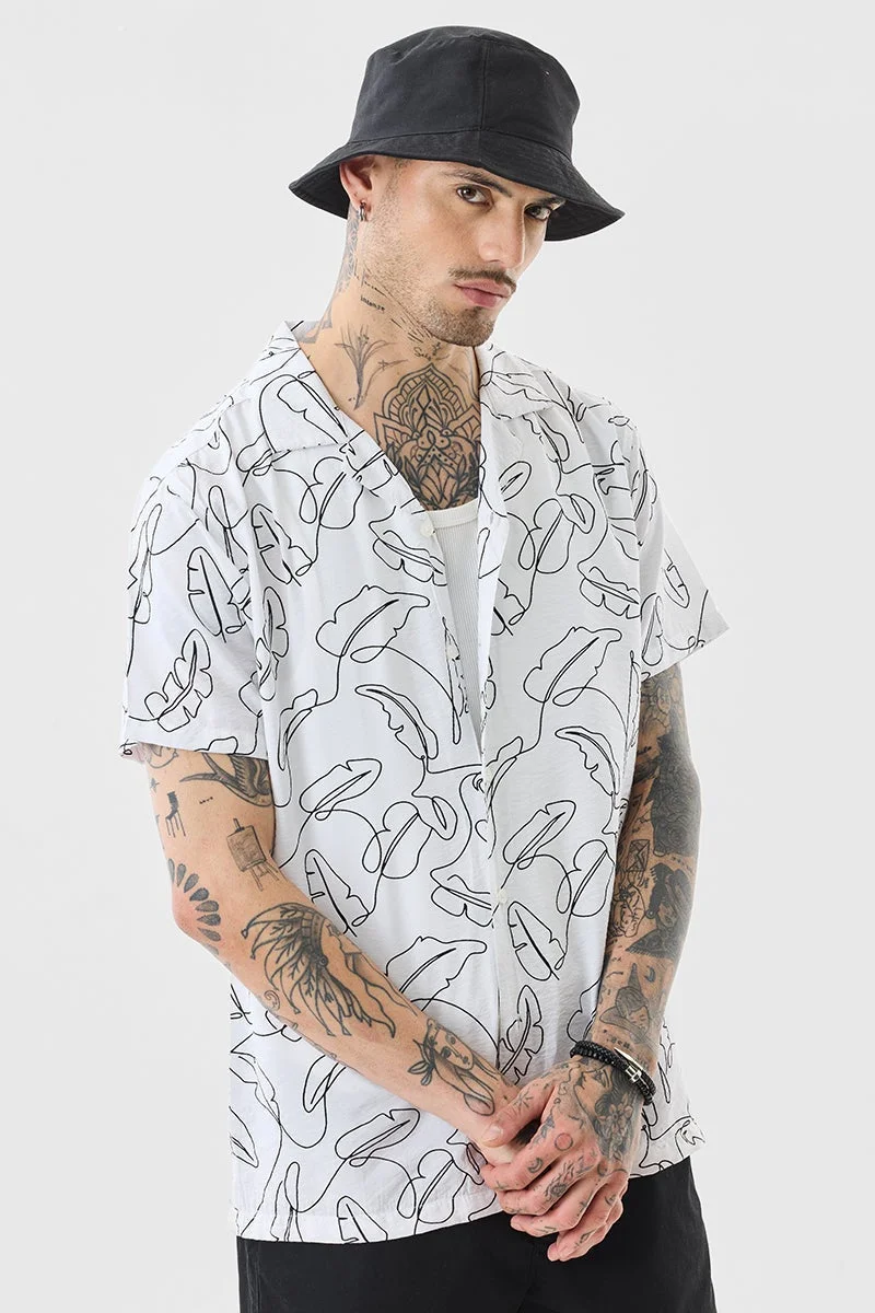 SNITCH White Abstract Half Sleeve Boxy Shirt