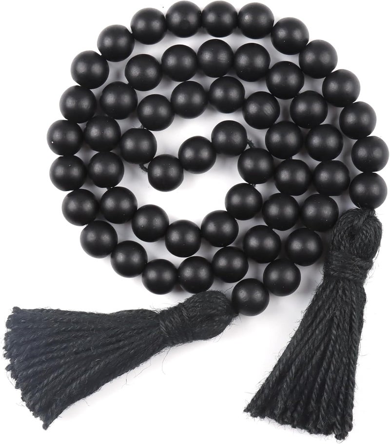 RAMIRABI Wood Beads Garland with Tassels Farmhouse Rustic Prayer Boho Beads for Boho Home Decor, Wall Hanging Decoration (Black) - Image 1