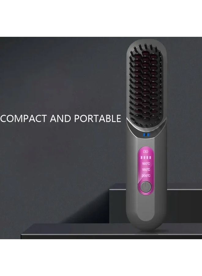 Grey Wireless Hair Straightener Comb Fast Heating Portable For All Hair Types - Image 4