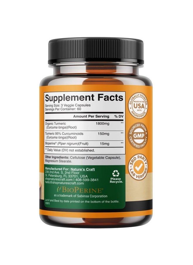 Natures Craft - Turmeric Curcumin With Black Pepper Extract Joint Health Turmeric Supplement With 95% Curcuminoids Daily Joint Support Supplement With Turmeric Curcumin With Bioperine For Enhanced Absorption - Image 1