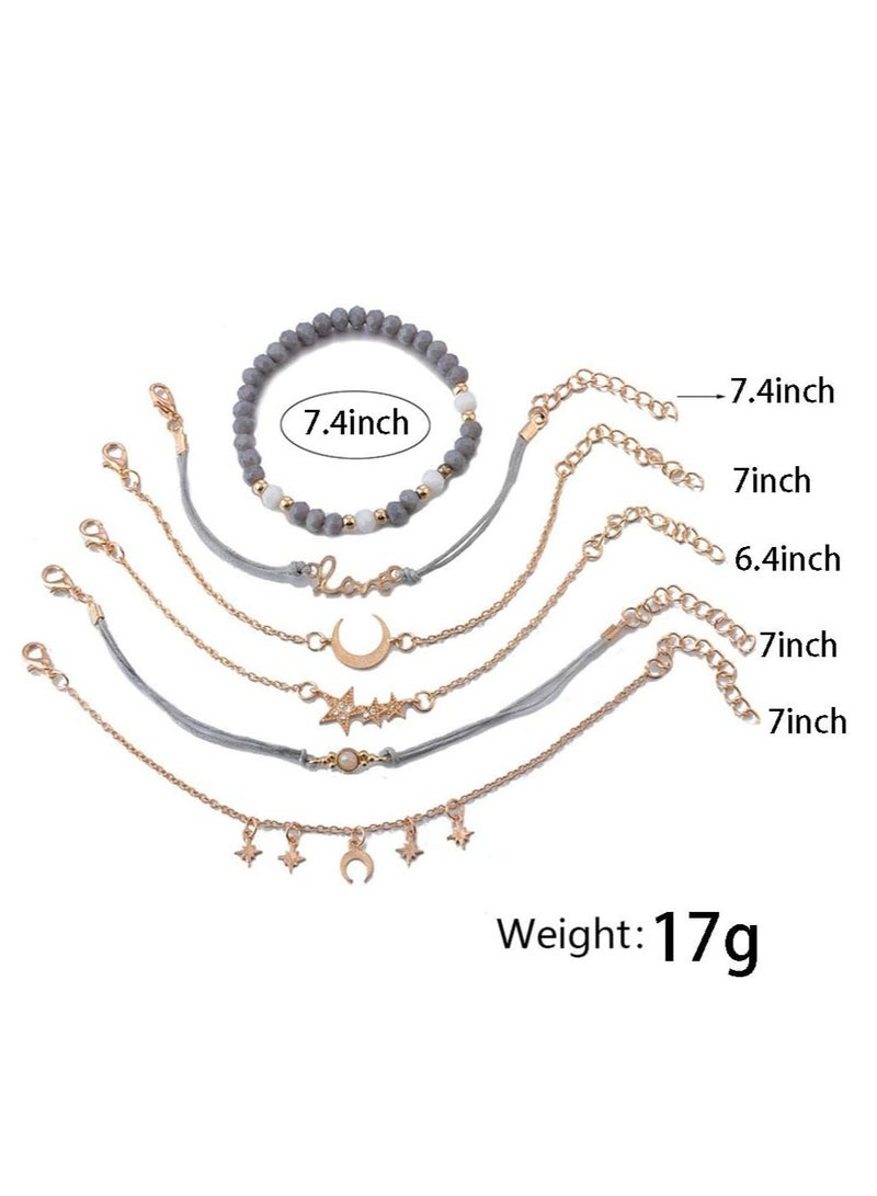 أوزيغالور سوار حبل القمر والنجمة من الذهب البوهيمي مع حلية قلب من اللؤلؤ، مجوهرات نسائية - Image 3