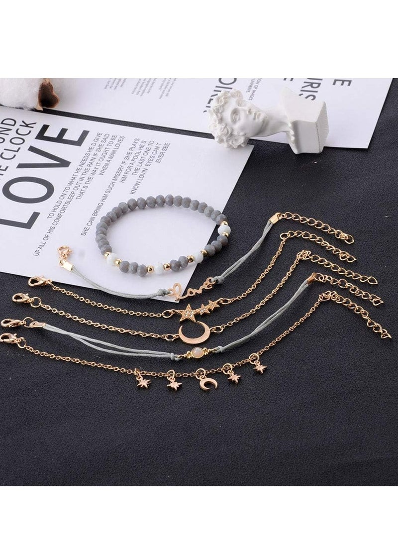 أوزيغالور سوار حبل القمر والنجمة من الذهب البوهيمي مع حلية قلب من اللؤلؤ، مجوهرات نسائية - Image 4
