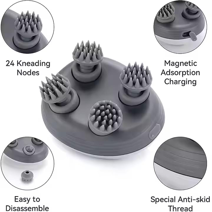 CONBRE Revital Electric Scalp Massager for Men Women, Handheld Cat Dog Pet Head Massager with 4 Silicon Heads | Type-C Charging | Portable Head Massager for Hair Growth, Muscle Relaxation & Stress Relief | 3 Preset Modes (Green) - Image 5