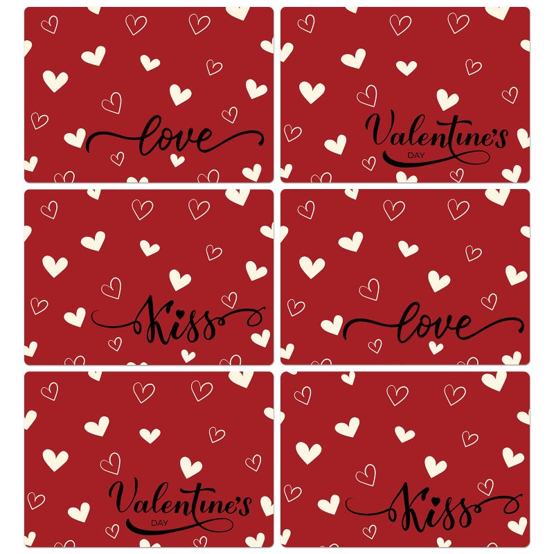 OBUSATT Valentine's Day Heart Placemats Set of 6 Reusable Red Plastic Table Mats Waterproof & Easy to Clean for Indoor/Outdoor Party & Kitchen Dining Decoration - Image 1