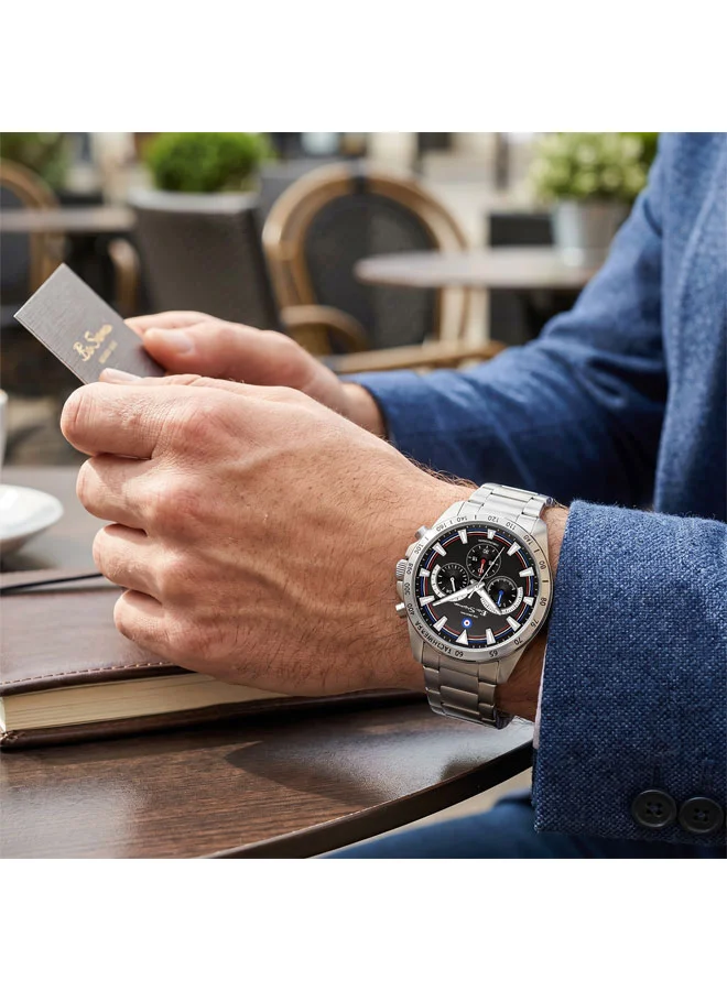 Ben Sherman silver Liverpool  Black Dial Stainless Steel Bracelet Chronograph Watch for Men, 44mm for Men | Best Price UAE