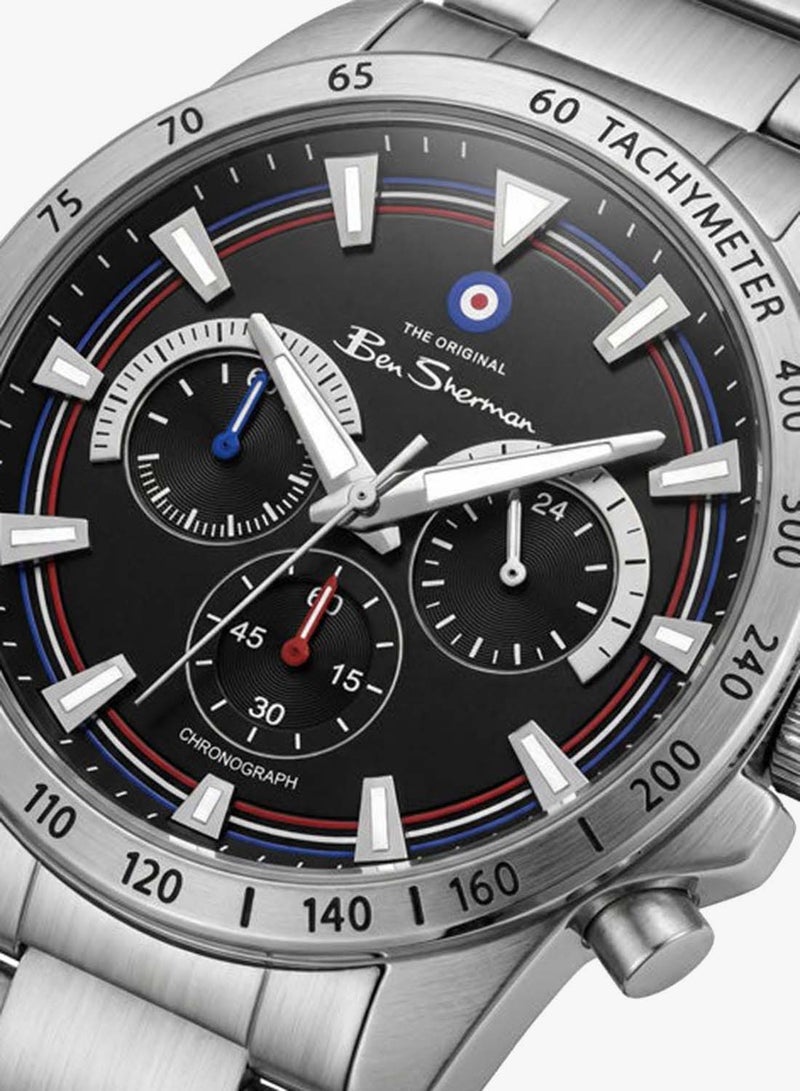 Ben Sherman Liverpool  Black Dial Stainless Steel Bracelet Chronograph Watch for Men, 44mm - Image 2