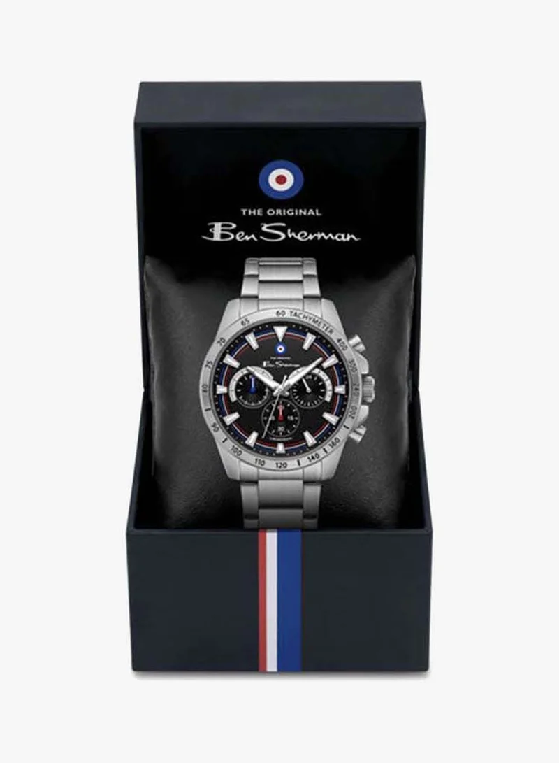 Ben Sherman silver Liverpool  Black Dial Stainless Steel Bracelet Chronograph Watch for Men, 44mm for Men | Best Price UAE