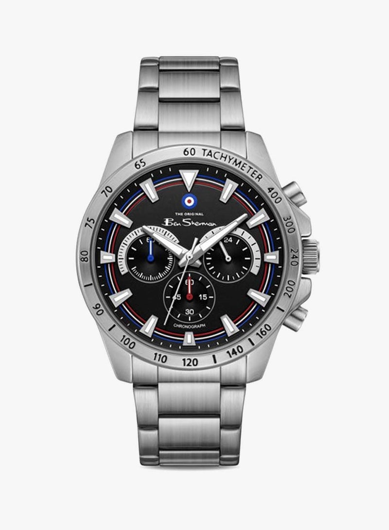 Ben Sherman Liverpool  Black Dial Stainless Steel Bracelet Chronograph Watch for Men, 44mm - Image 1