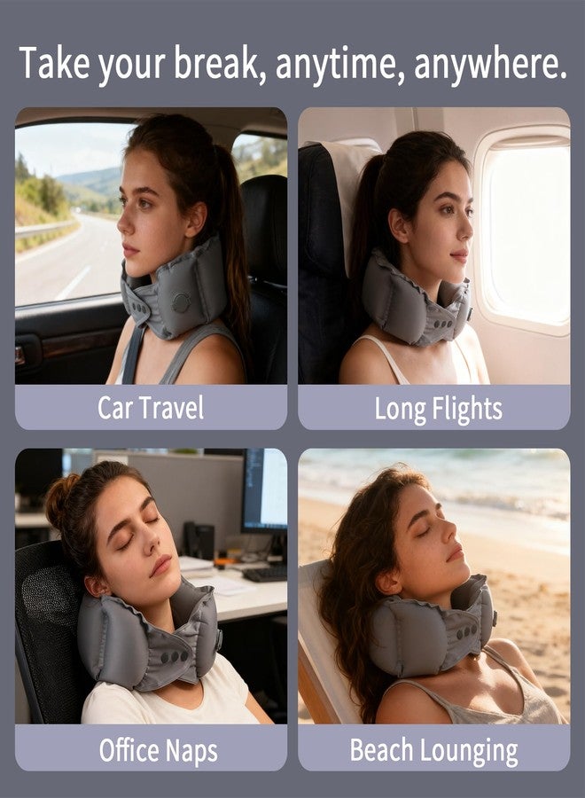 Tearom Inflatable Travel Neck Pillow with Adjustable Neck & Chin Support, 2-in-1 Built-in Pump and Storage Bag - Lightweight, Ideal for Airplane, Train, Car, Travel, Office, Home(Khaki) - Image 2