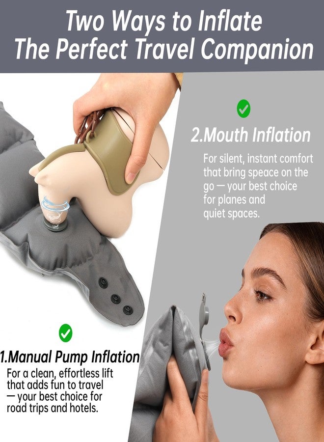 Tearom Inflatable Travel Neck Pillow with Adjustable Neck & Chin Support, 2-in-1 Built-in Pump and Storage Bag - Lightweight, Ideal for Airplane, Train, Car, Travel, Office, Home(Khaki) - Image 3
