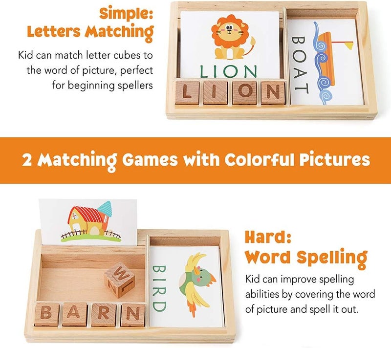 Coogam Spelling Games, Wooden Matching Letters Toy with Flash Cards Words, Montessori ABC Alphabet Learning Educational Puzzle Gift for Preschool Boys Girls Kids Age 3 4 5 Years Old - Image 3