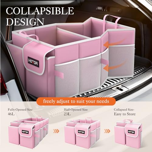 HOTOR Foldable Trunk Organizer for SUVs & Sedans, Pink, 2 Compartments, 21.3"12.6"10.6 - Image 4