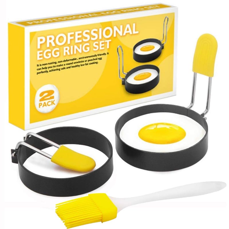 Egg Ring for Frying Eggs and English Muffin  Round Egg Shaper Mold with Antiscald Handle  Stainless Steel Nonstick Egg Cooker Ring  2 Pack