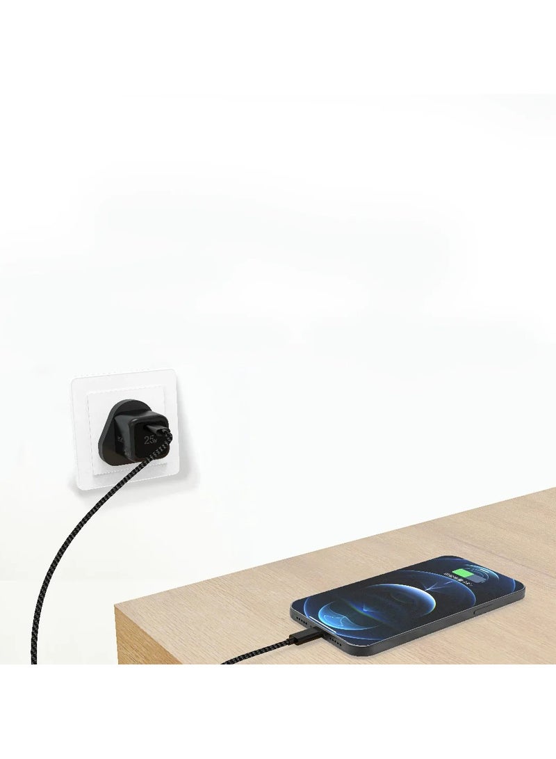 Pawa Stout Gan Travel Charger With Single PD Port 25 W, Type C To C Cable / UK 3 pin plug / Over voltage protection / Unique design - Black - Image 3
