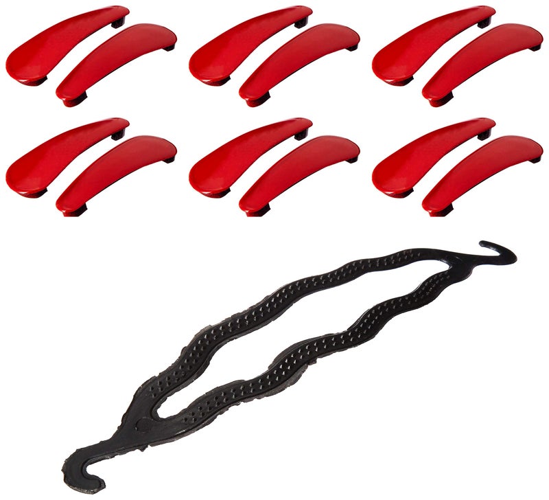 Chanderkash Solid Tic Tac Hair Clips, Red (6 Pairs) With Plastic Juda/Bun Maker For Women'S, Black - Image 1