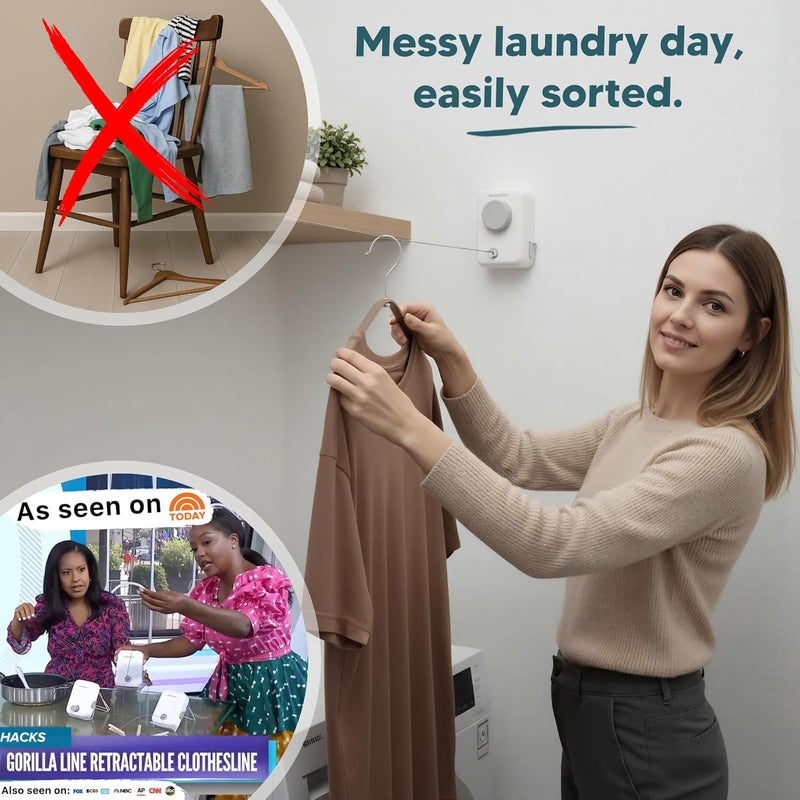 GorillaLine Max - Retractable Clothesline Indoor Outdoor Clothes Line - Heavy Duty Clothes Drying Laundry Line - Wall Mounted Drying Rack - Air Dry Clothing - Max Tighten with GorillaGrip - Image 5