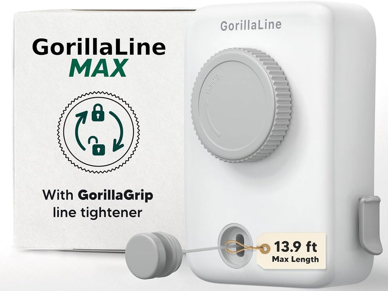 GorillaLine Max - Retractable Clothesline Indoor Outdoor Clothes Line - Heavy Duty Clothes Drying Laundry Line - Wall Mounted Drying Rack - Air Dry Clothing - Max Tighten with GorillaGrip - Image 1
