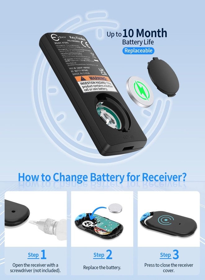 Esky Ultra Slim Key Finder, Remote Finders Locator with 85dB Sound and 4 Receivers, Wallet Tracker and Item Locators Beeper Tags for Finding Key, TV Remote, Wallet, Pets and Phone, Batteries Included - Image 4