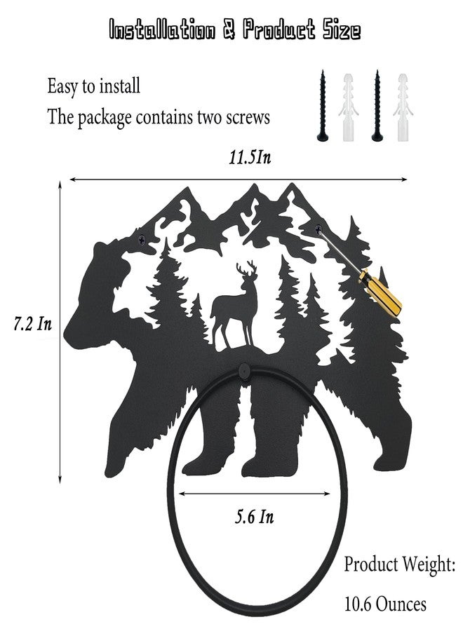 BiaGift Black Bear Bathroom Decor Towel Holder for Bathroom Wall, Matte Black Log Cabin Towel Hook Rustic Bathroom Towel Rack Wall Mount, Round Towel Ring for Woodland Bathroom - Image 3